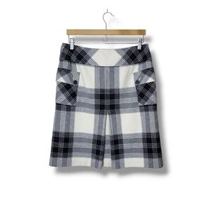 Talbots Vintage Plaid Skirt Size 12 Black & White Knit With Pockets Classic